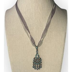 Vintage 1928 branding Y2K Drop Ribbon Necklace Victorian 2000s